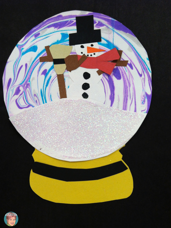 Snowman on a marbleized-paper background!